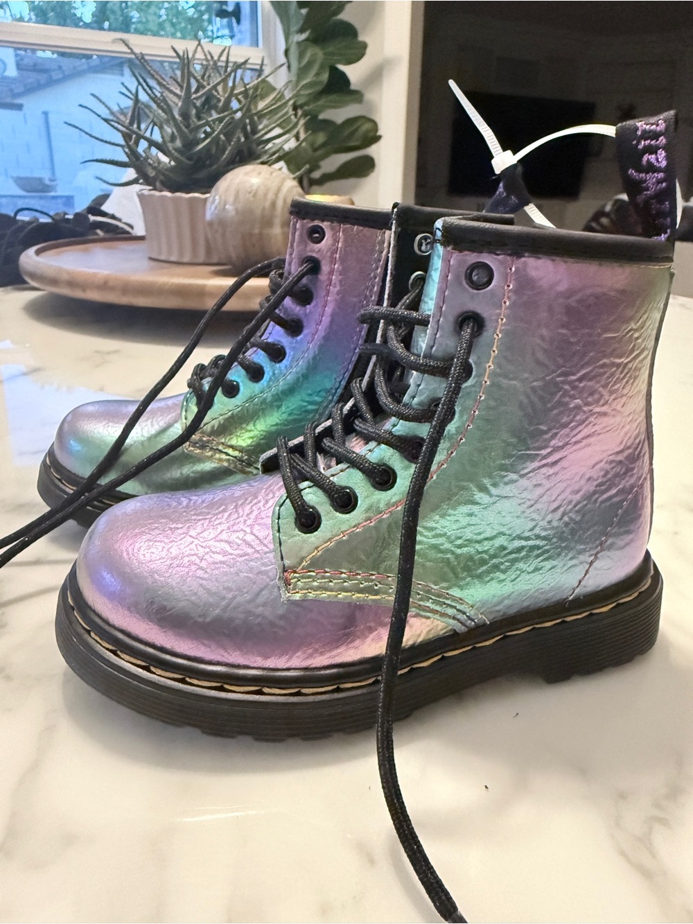 Dr. Martens Kids Iridescent Lace-Up Boots in Purple and Green - Picture 6 of 7